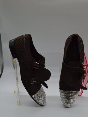 Louis Vuitton Men Shoes Size 9 Brown suede and leather with a rhinstone toe.